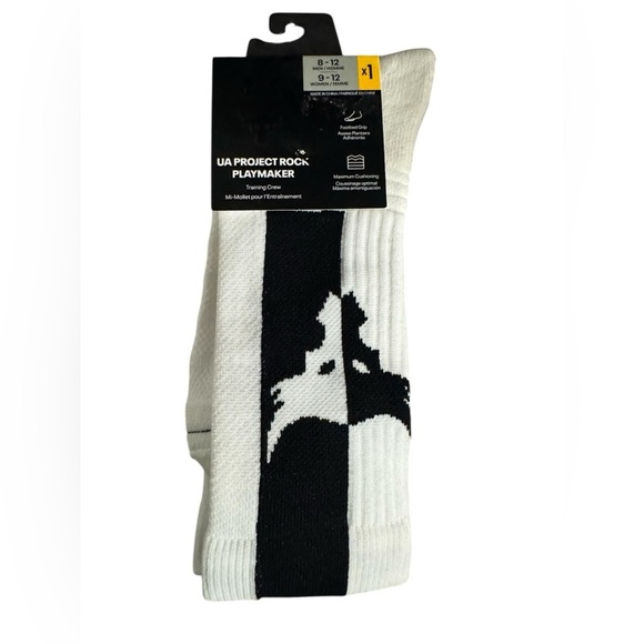 Under Armour Project Rock Playmaker Crew Socks Size Large Size 9-12 White Black - Picture 1 of 6